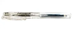 Transparent Platinum Preppy Crystal fine 03 fountain pen, capped, with a black cartridge visible inside; seller postcard not pictured
