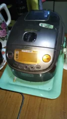 An owner’s stainless-brown Zojirushi NP-RG05 rice cooker photographed in a kitchen