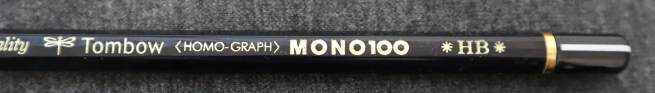 MONO 100 HB Pencils; Detail photograph of one MONO 100 HB pencil; the complete pencil and 12-piece case are not shown.